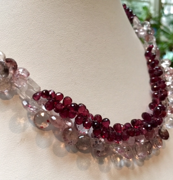 Strawberry Quartz, Rhodolite Garnet and Rose Quartz Necklace | Zee Jewelry